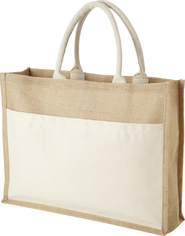 Mumbay cotton pocket jute tote bag 18L in Natural / Natural